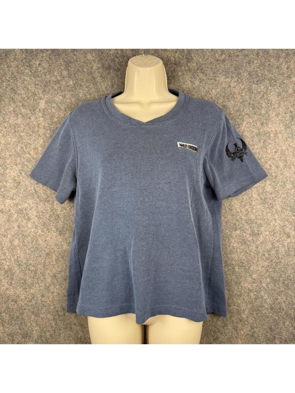 Harley Davidson Corduroy Shirt Blue Navy Pattern Embroidered Women Size XL 367